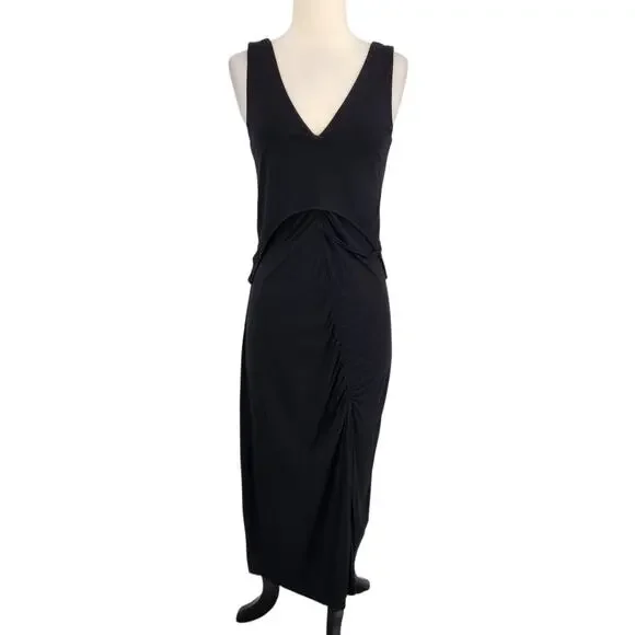 Helmut Lang Scala Dress Basalt Black Ruched Midi – Size Medium